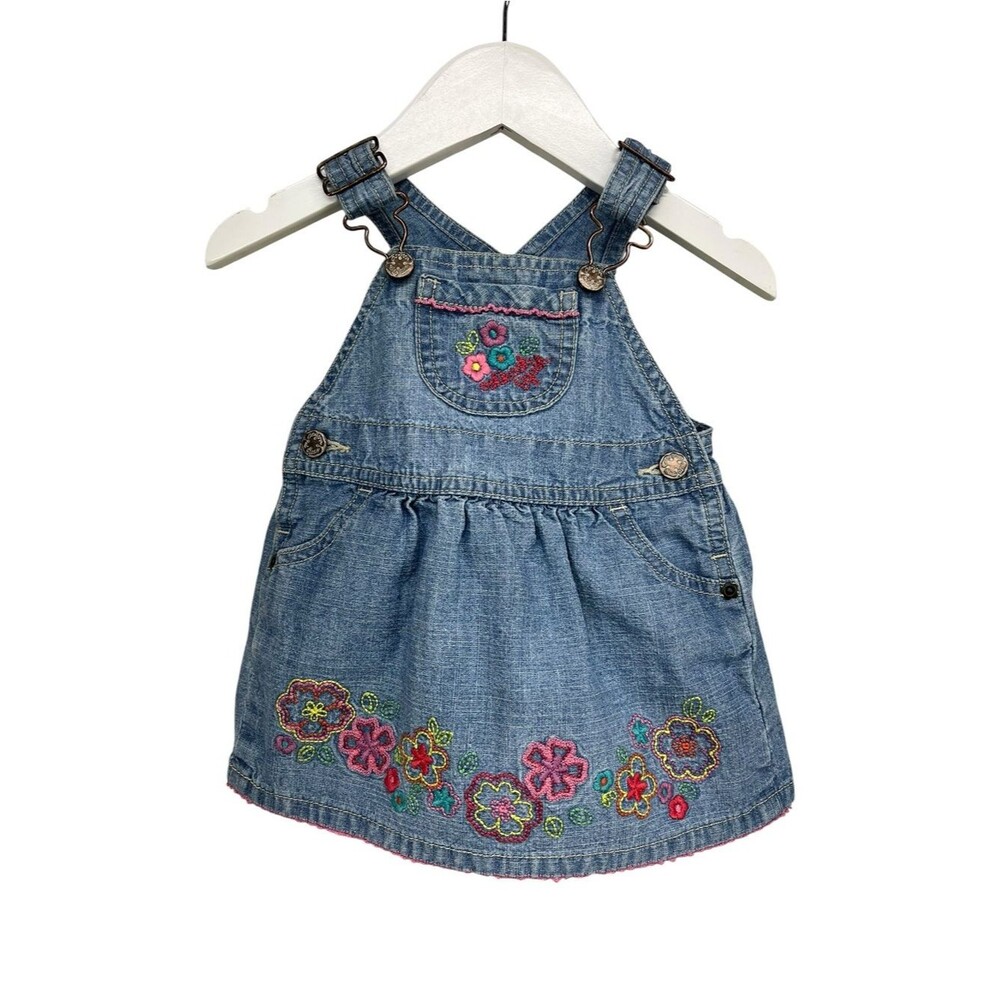 Oshkosh Denim Skirt Overall Dress Pink Floral 6 Months